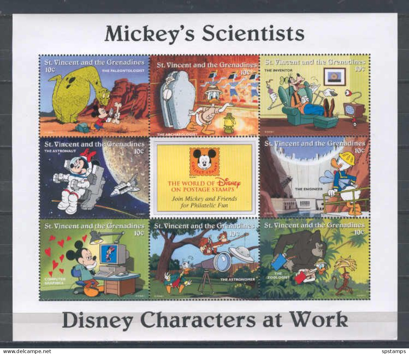 Disney St Vincent Gr 1996 Mickey's Scientists Sheetlet MNH - Disney