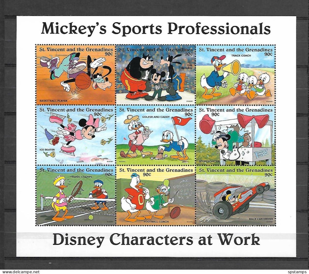 Disney St Vincent Gr 1996 Mickey's Sports Professionals Sheetlet (WITHOUT LABEL) MNH - Disney