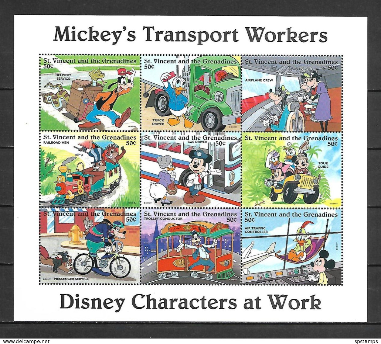 Disney St Vincent Gr 1996 Mickey's Transport Workers Sheetlet (WITHOUT LABEL) MNH - Disney