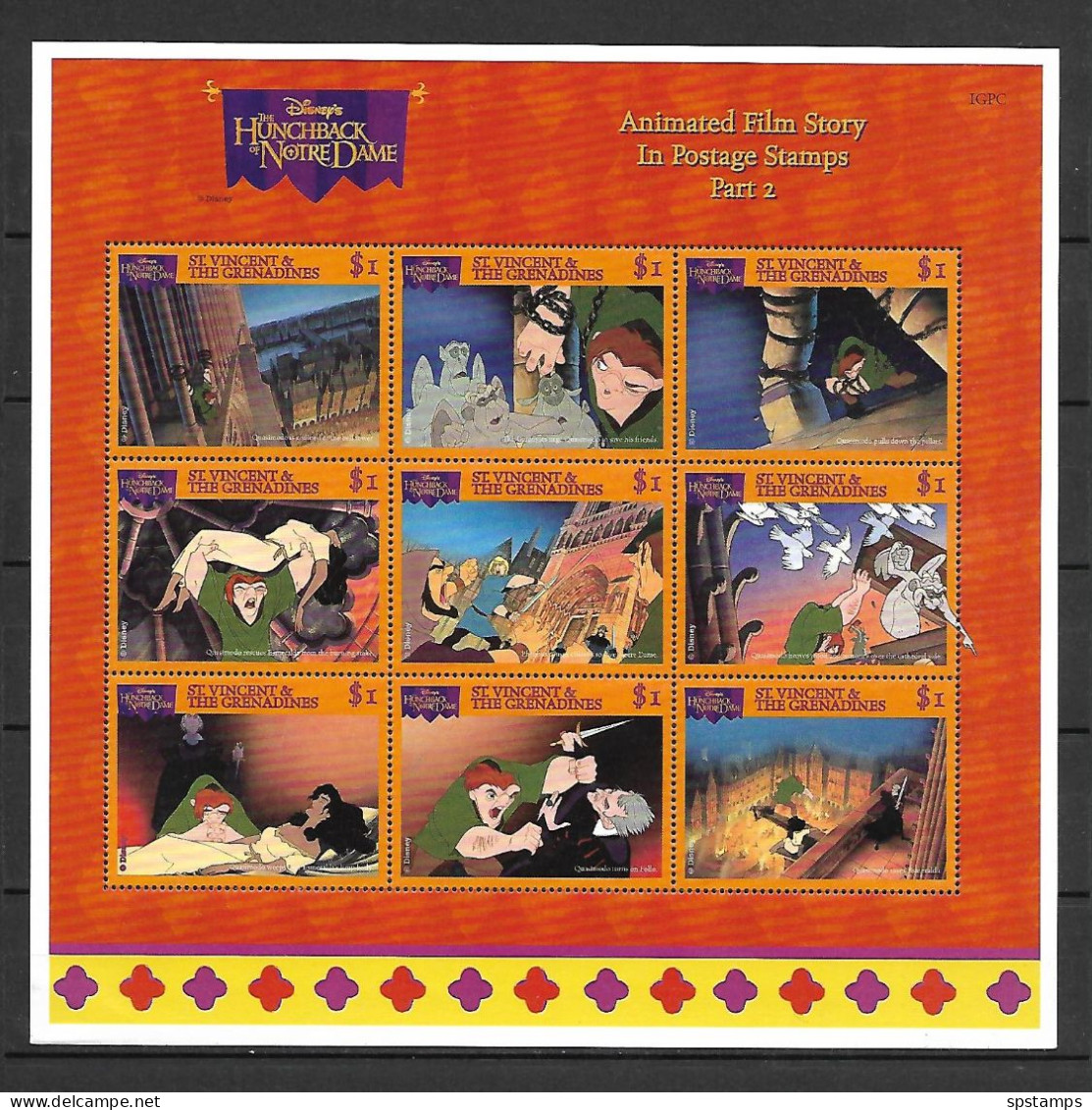 Disney St Vincent Gr 1996 The Hunchback Of NotreDame Sheetlet #2 MNH - Disney