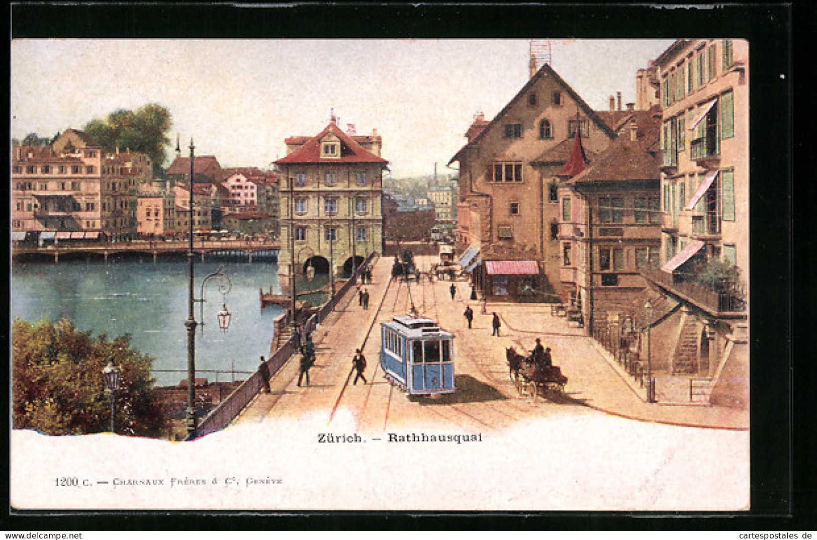 AK Zürich, Rathhausquai Mit Strassenbahn  - Tranvía