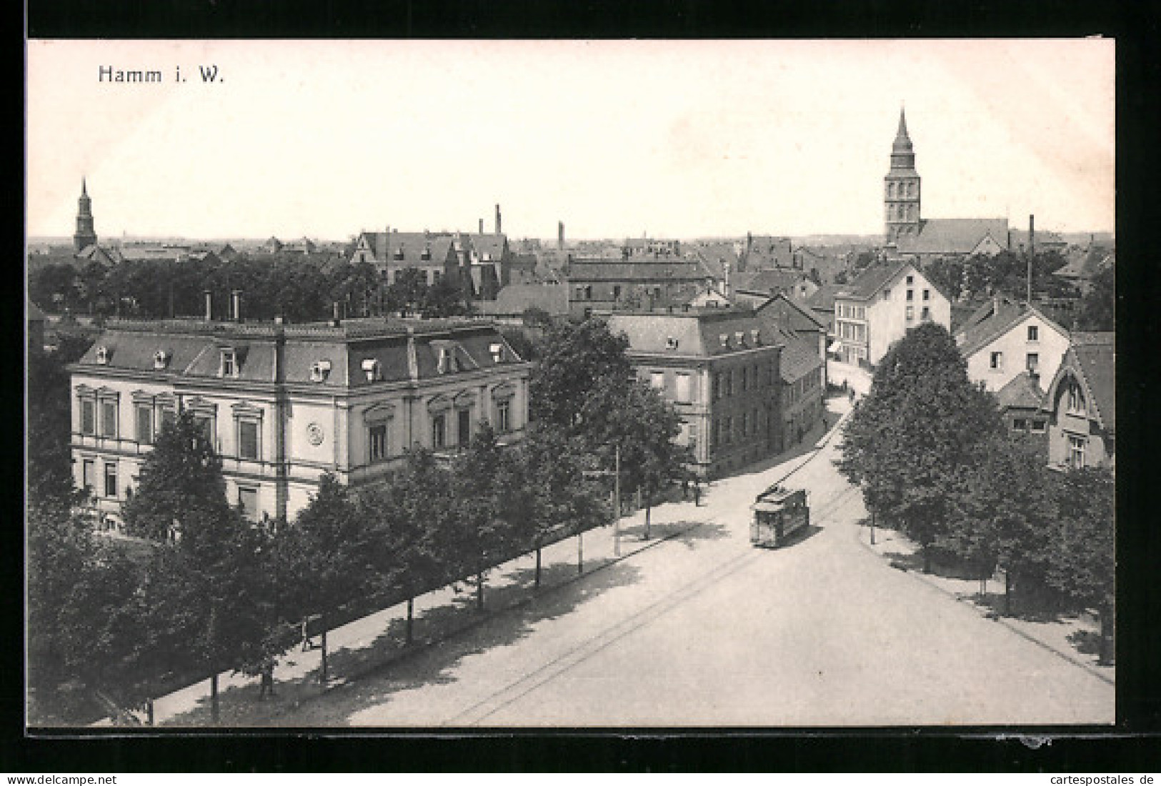 AK Hamm I. W, Teilansicht Mit Strassenbahn Aus Der Vogelschau  - Tramways