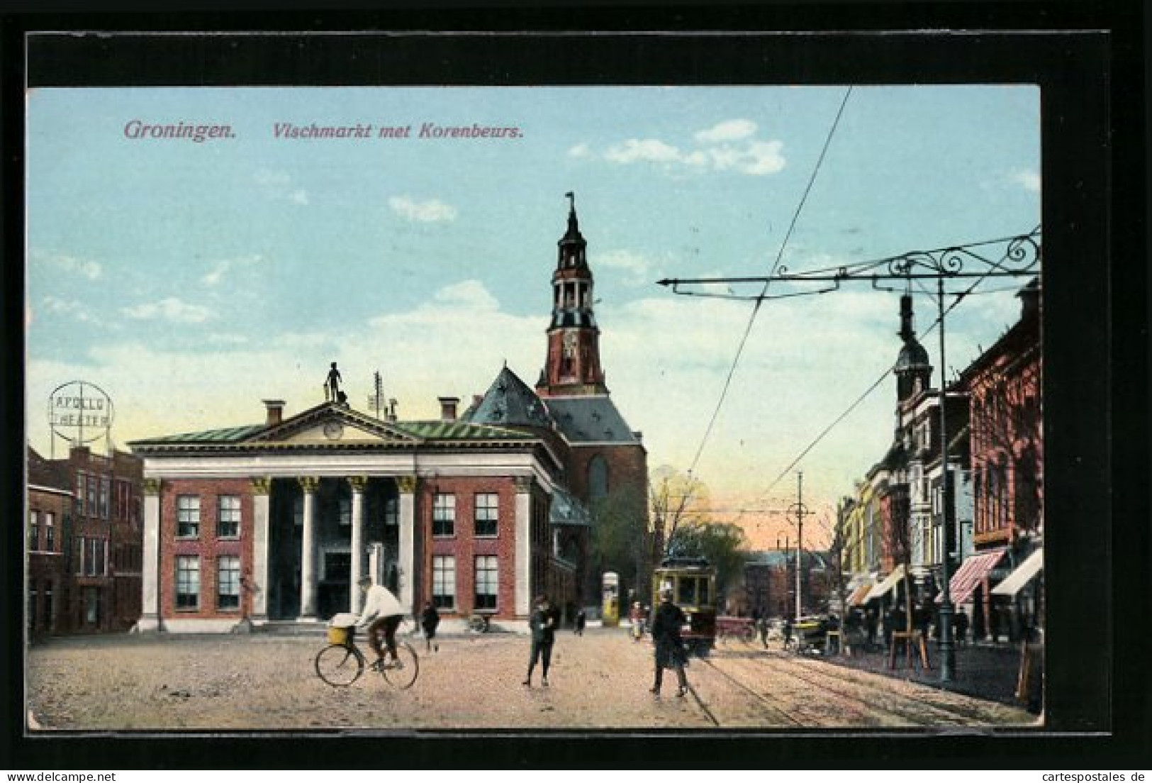 AK Groningen, Vischmarkt Met Korenbeurs, Strassenbahn  - Tramways