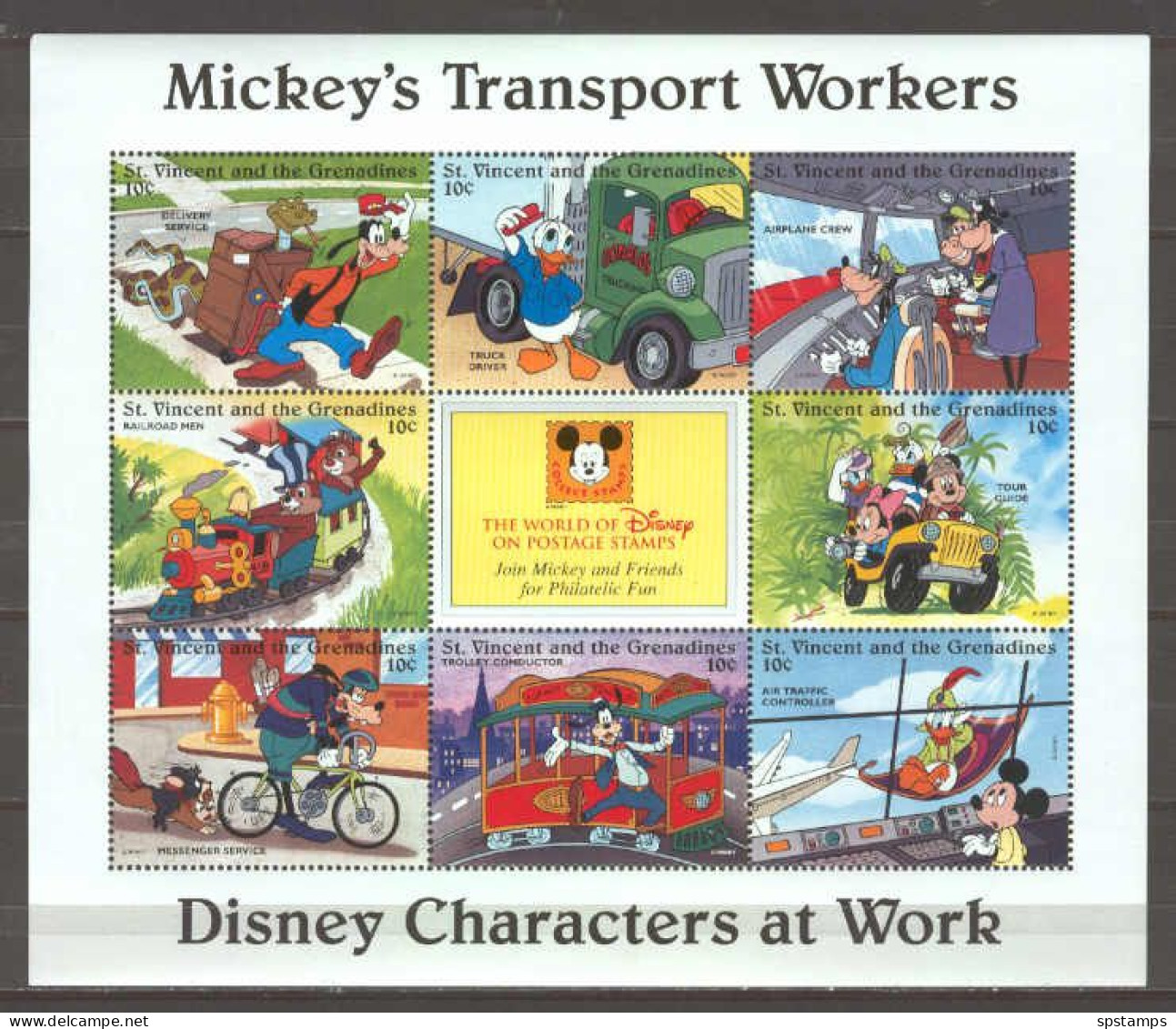 Disney St Vincent Gr 1996 Mickey's Transport Workers Sheetlet MNH - Disney