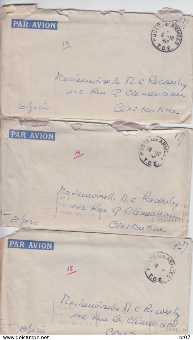 INDOCHINE LAC X 24 1950 POSTE AUX ARMEES T.O.E. (22/09 AU 27/10/1950) => CONSTANTINE ALGERIE  SCANS