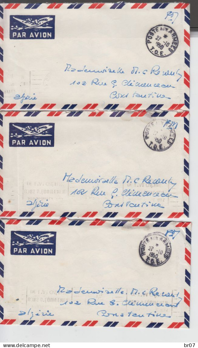 INDOCHINE LAC X 24 1950 POSTE AUX ARMEES T.O.E. (22/09 AU 27/10/1950) => CONSTANTINE ALGERIE  SCANS