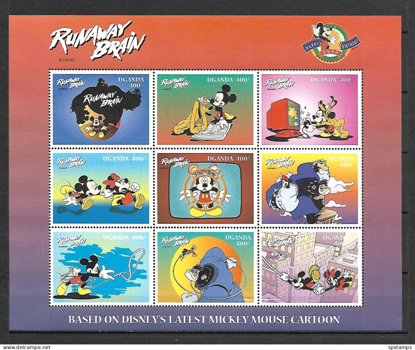 Disney Uganda 1998 Runaway Brain Sheetlet MNH - Disney