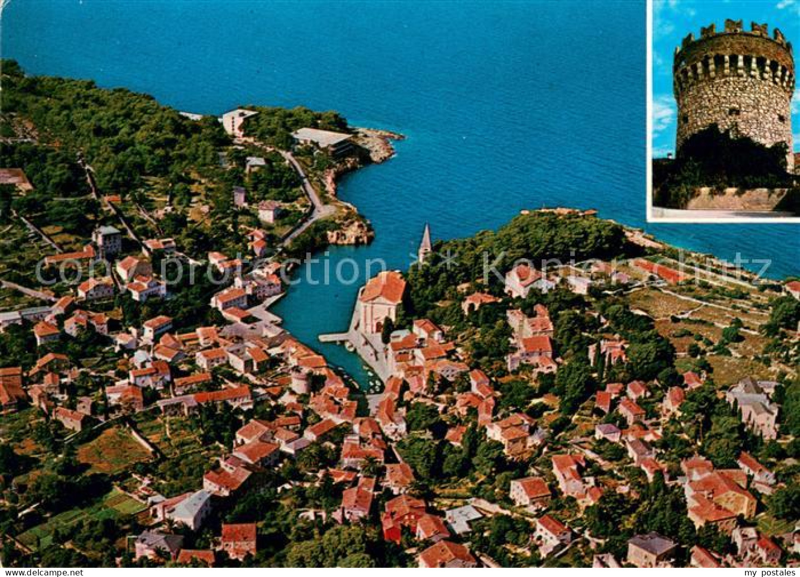 73620733 Veli Losinj Kroatien Fliegeraufnahme Burgturm Veli Losinj Kroatien - Croatia