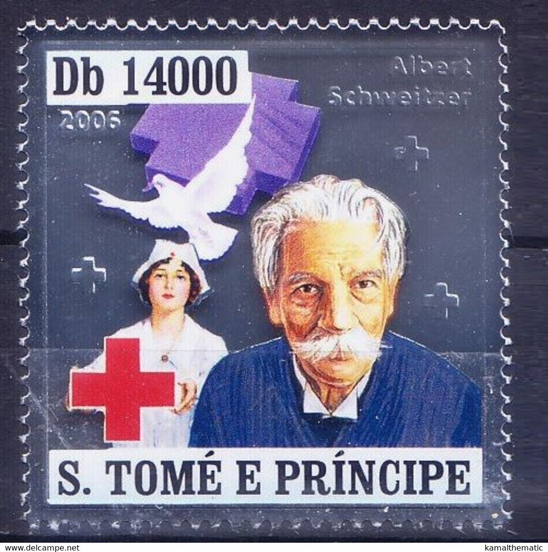 Sao Tome 2006 MNH Silver Foil Odd, Schweitzer, Red Cross, Medicine, Embossed Unusual - Albert Schweitzer