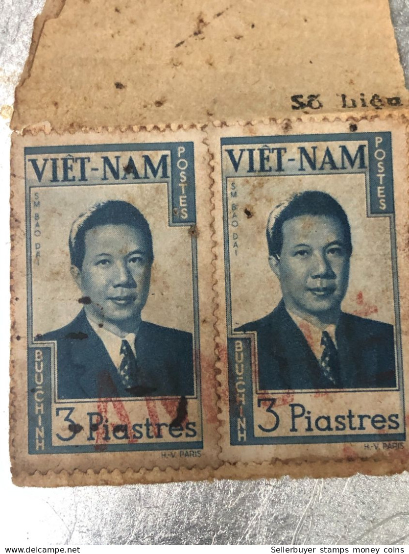 SOUTH VIETNAM Stamps(KING BAO DAI 3 PIATRES 1951-Piles Of Letters ANNULE  2 STAMPS)-vyre Rare - Viêt-Nam