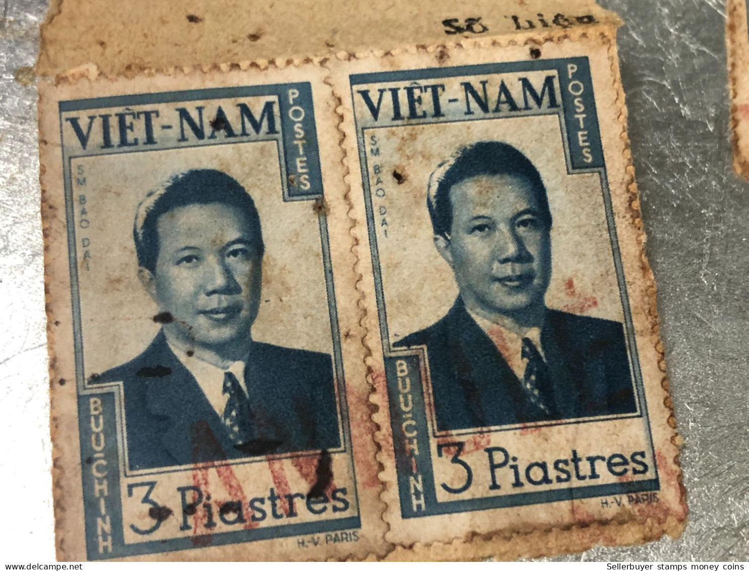 SOUTH VIETNAM Stamps(KING BAO DAI 3 PIATRES 1951-Piles Of Letters ANNULE  2 STAMPS)-vyre Rare - Vietnam