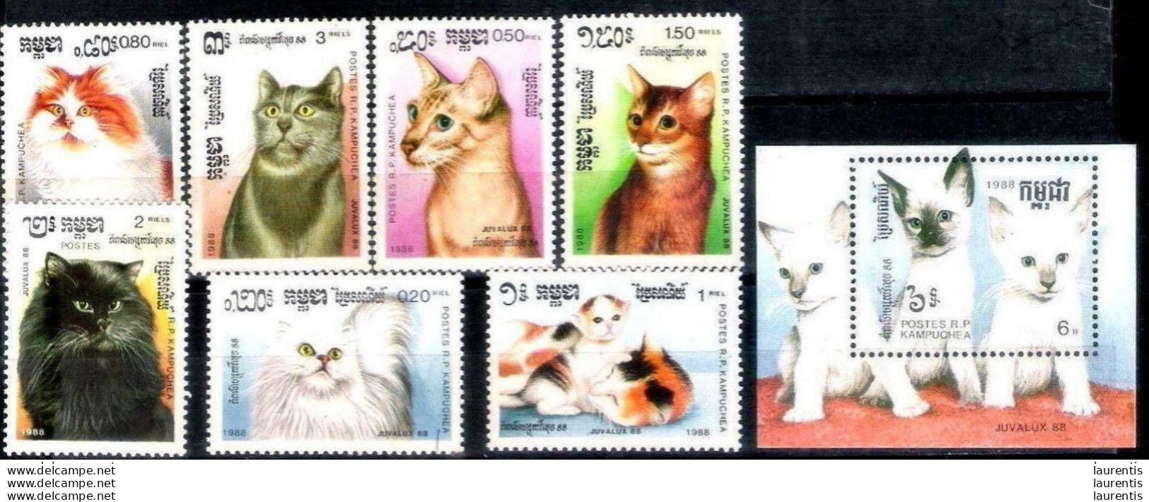 222  Cats - Chats - Kampuchea Yv 792-98 + B 65 - MNH - 2,85 - Gatos Domésticos