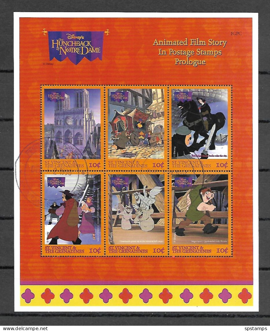 Disney St Vincent Gr 1996 The Hunchback Of NotreDame Sheetlet USED - CTO - Disney