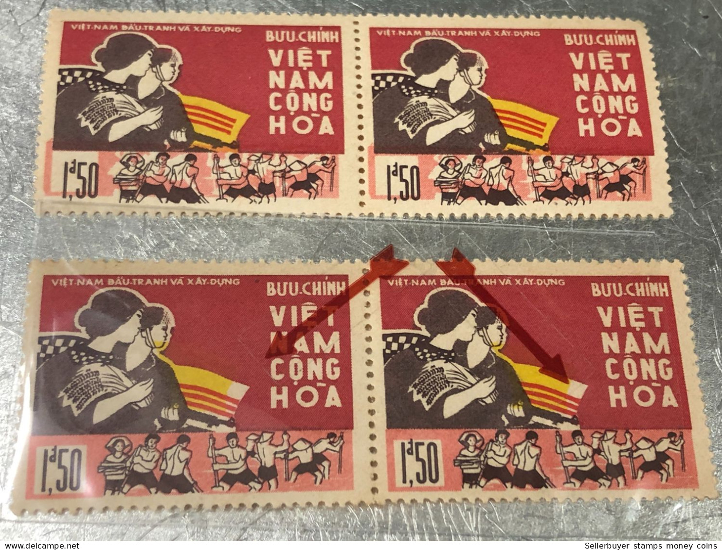 SOUTH VIETNAM Stamps(1966-LALUTTE ET LA CONS TRUCTION-0d80) Piled ERROR(printing)2 STAMPS-vyre Rare - Vietnam