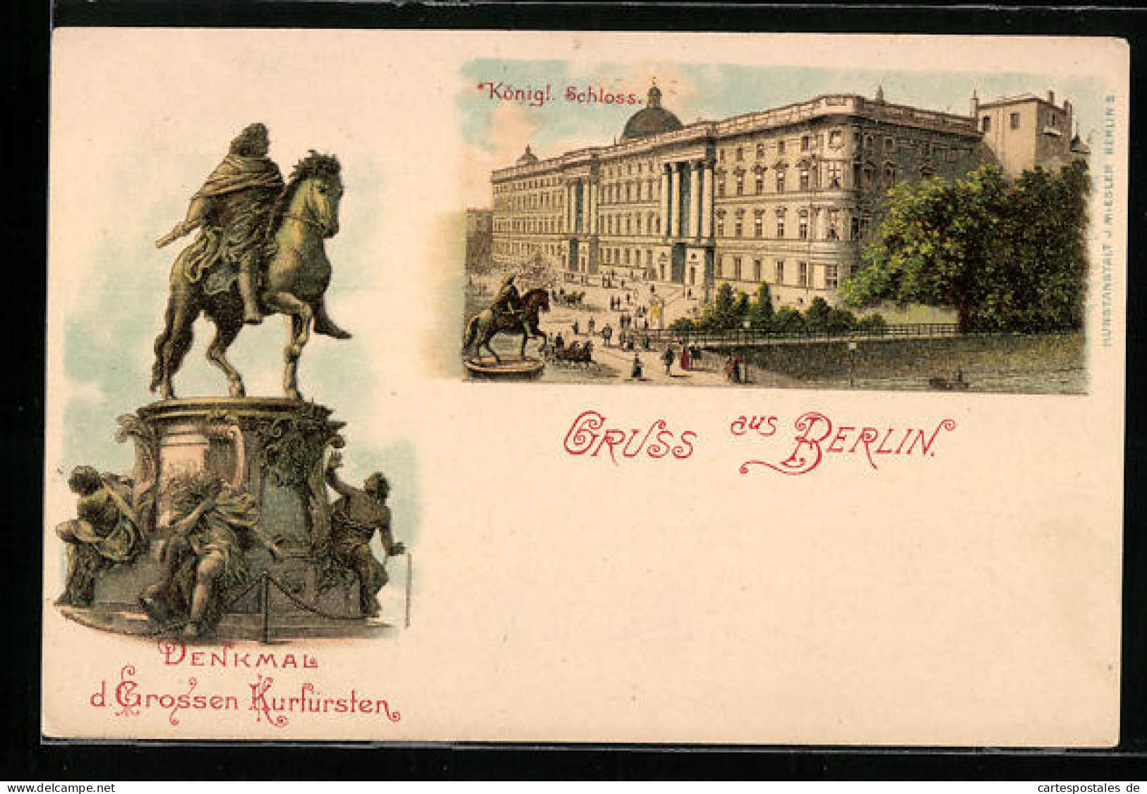 Lithographie Berlin, Königliches Schloss, Denkmal Des Grossen Kurfürsten  - Mitte