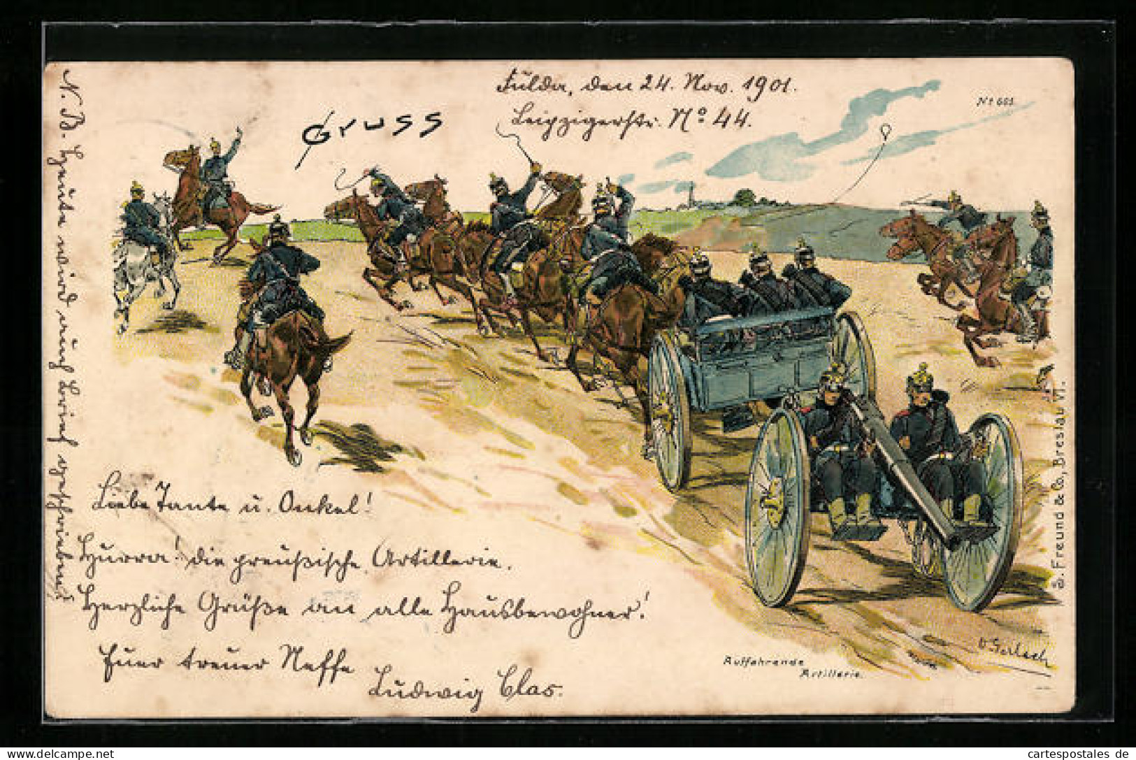 Künstler-AK Gruss Von Der Auffahrenden Artillerie  - War 1914-18