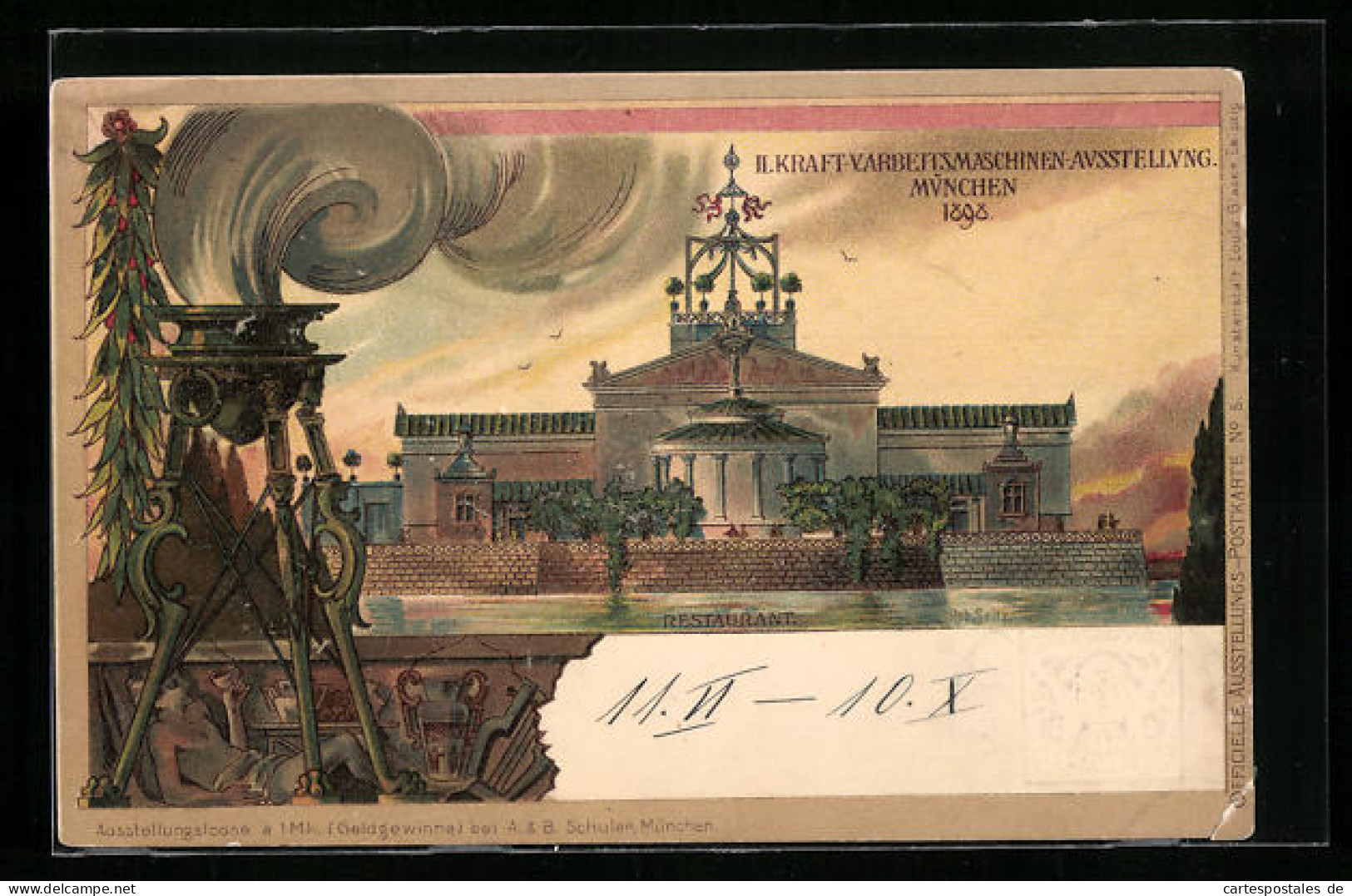 Lithographie München, II. Kraft- Und Arbeitsmaschinen-Ausstellung 1898, Restaurant  - Ausstellungen