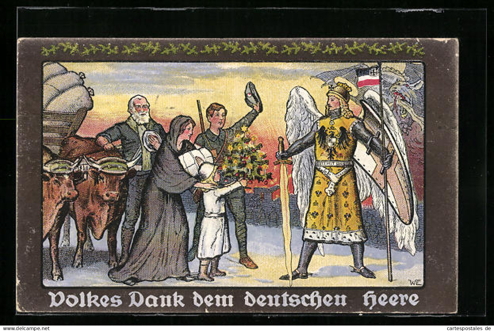 Künstler-AK Volkes Dank Dem Deutschen Heere, Kriegshilfe, Erzengel Michael Mit Flammenschwert Und Schild  - Weltkrieg 1914-18