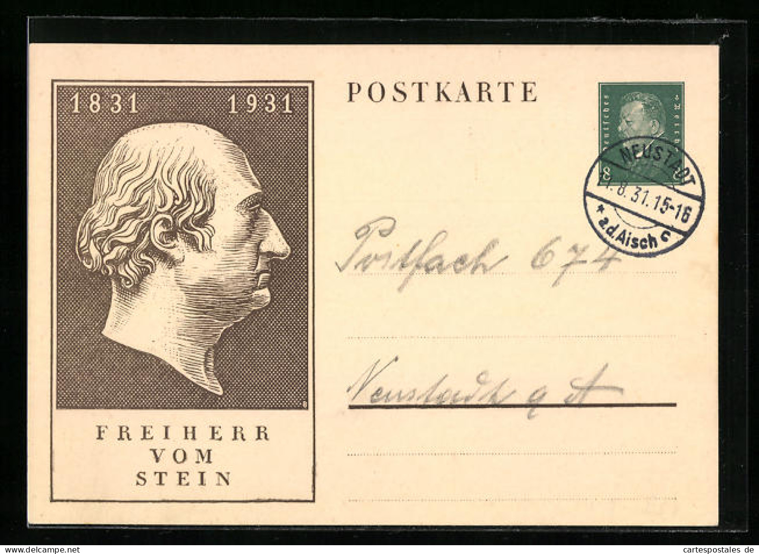 AK Bildnis Freiherr Vom Stein, Ganzsache  - Postkarten