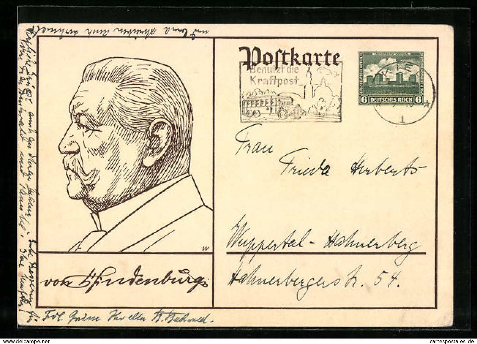 AK Paul Von Hindenburg Im Profil, Ganzsache  - Cartoline