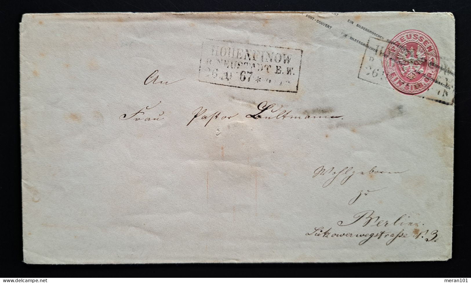 Preussen 1867, Umschlag HOHENFINOW Mi U26A - Postal  Stationery