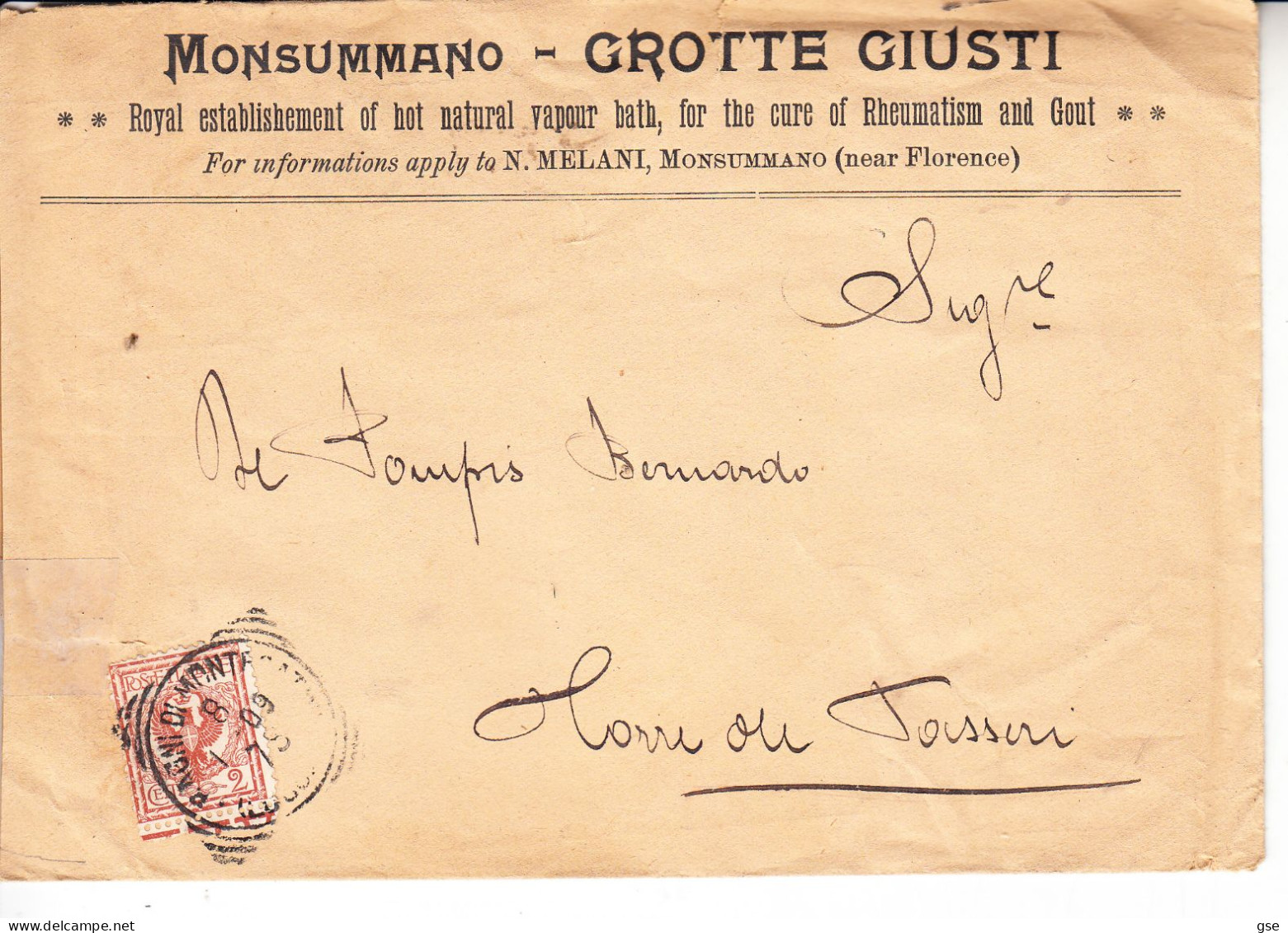 ITALIA 1909 - Lettera Da "GROTTE GIUSTI - Monsummano" A Torre Dei Passeri - Marcophilia