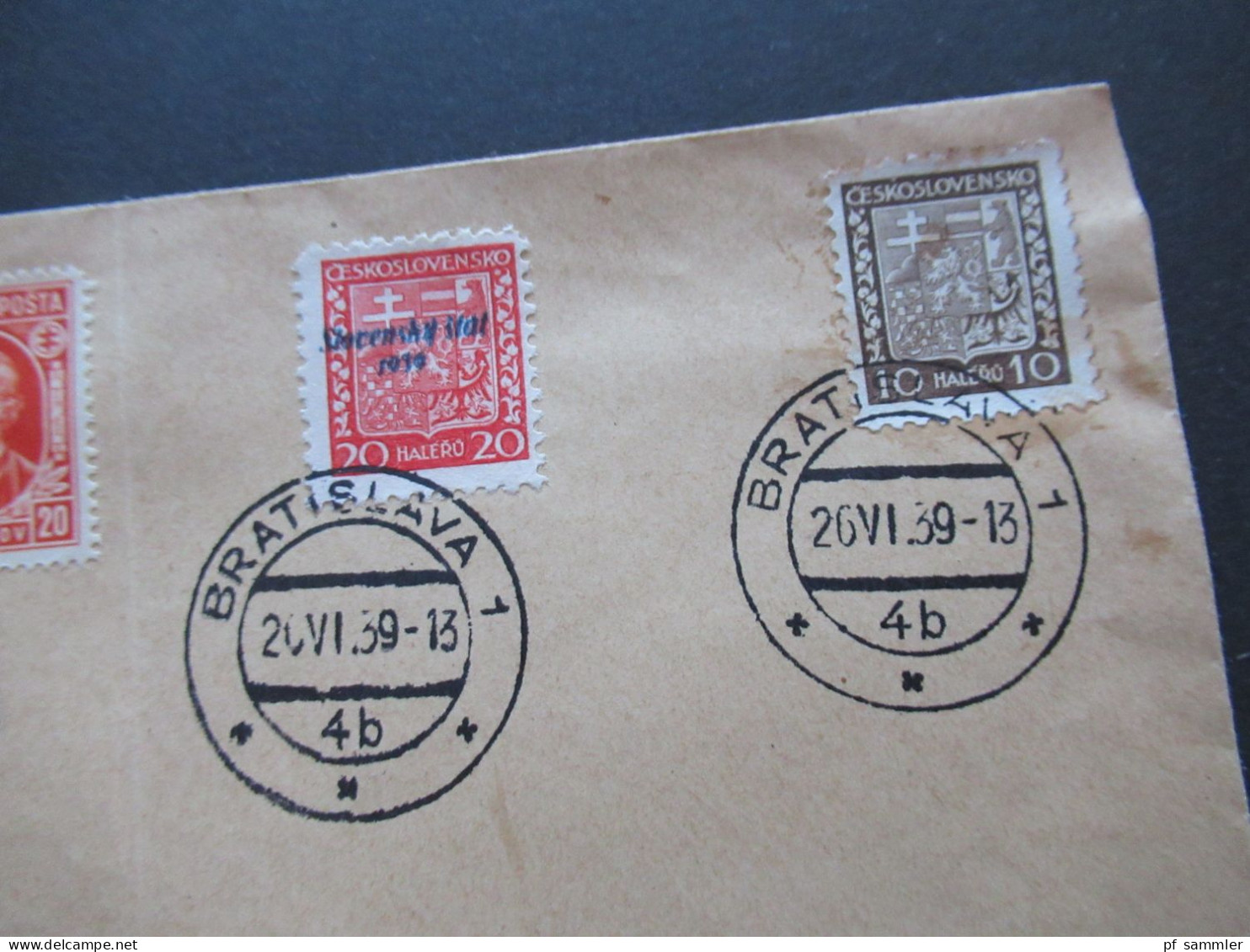 26.6.1939 Slowakei Slovensko MiF Mit CSR Marke 1x Mit Aufdruck Mi.Nr.4 Stempel Bratislava 4b - Lettres & Documents