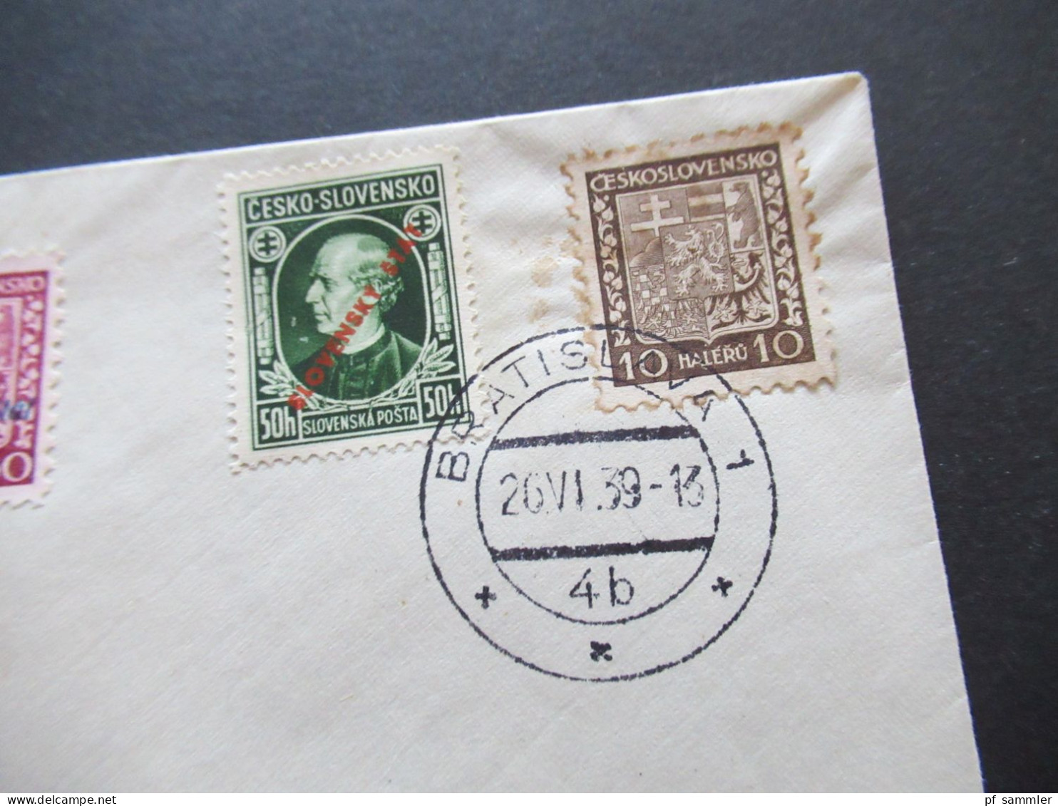 26.6.1939 Slowakei Slovensko MiF Mit CSR Marke Aufdruck Stempel Bratislava 4b - Briefe U. Dokumente