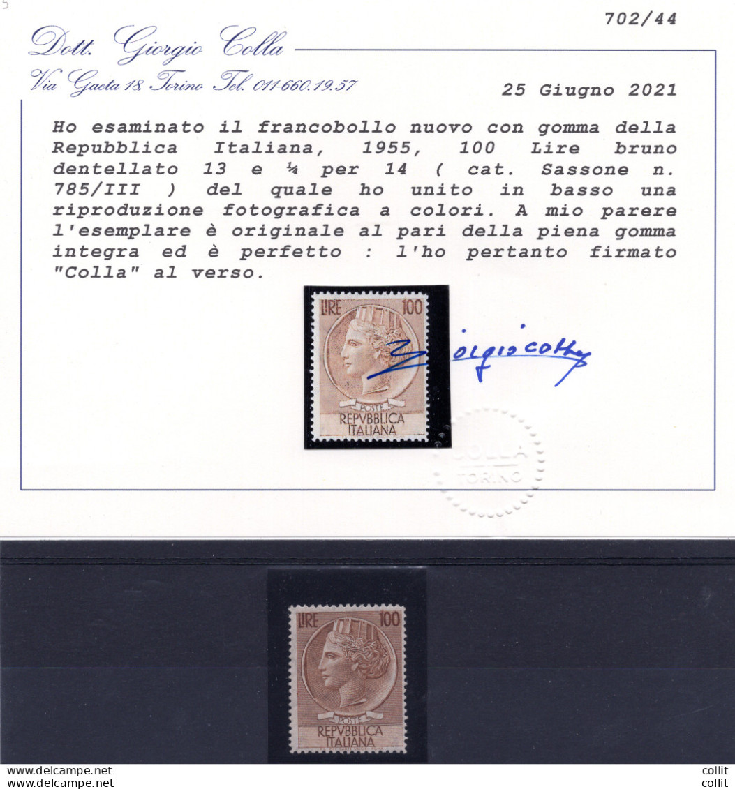 Siracusana Lire 100 N. 785/III Dent 13,1/4 X 14 Filigrana Stelle II. Tipo - Plaatfouten En Curiosa