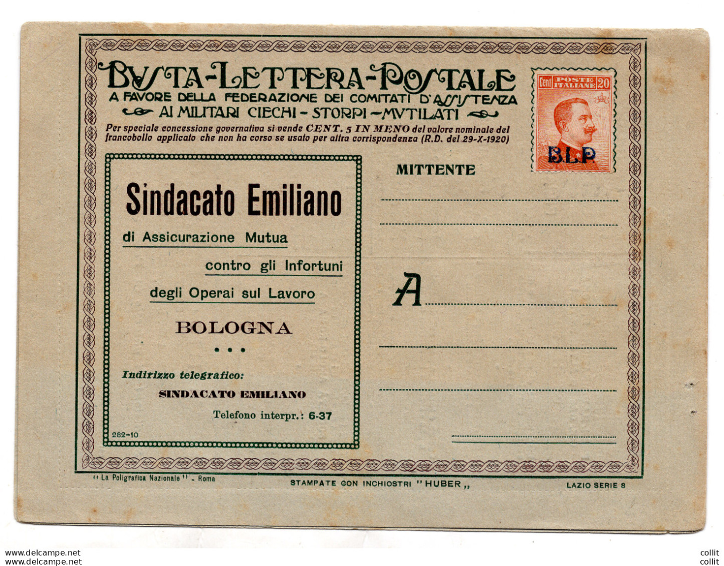 B.L.P. Cent. 20 Su Busta Lettera Postale - Nuova - Poststempel