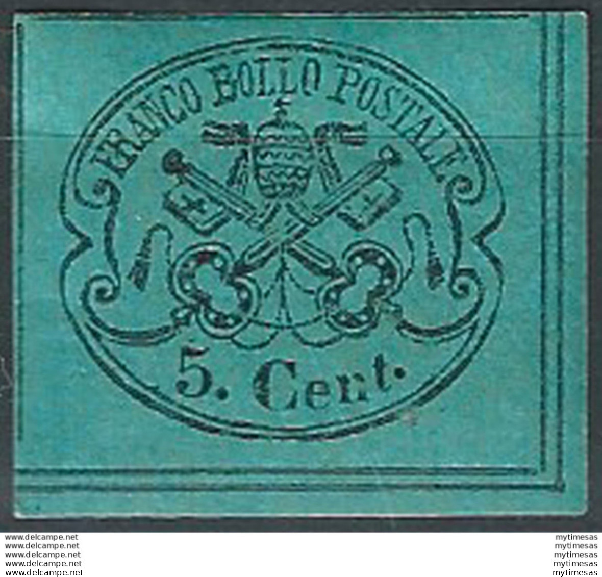 1867 Stato Pontificio 5c. Azzurro Verdastro Af MNH Sassone N. 16 - Estados Pontificados