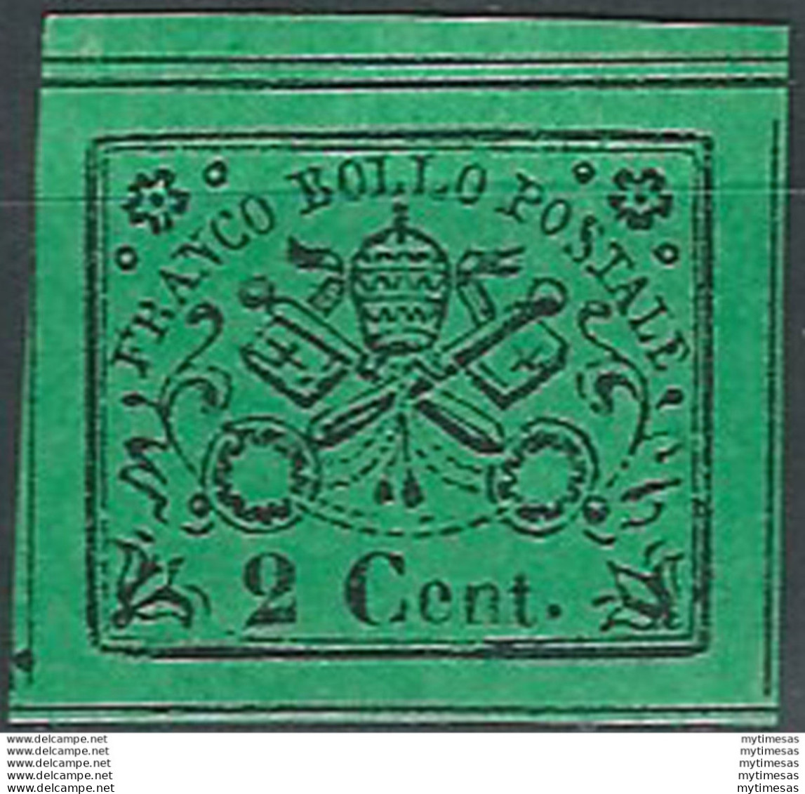 1867 Stato Pontificio 2c. Verde Giallo Bfa MNH Sassone N. 13 - Estados Pontificados