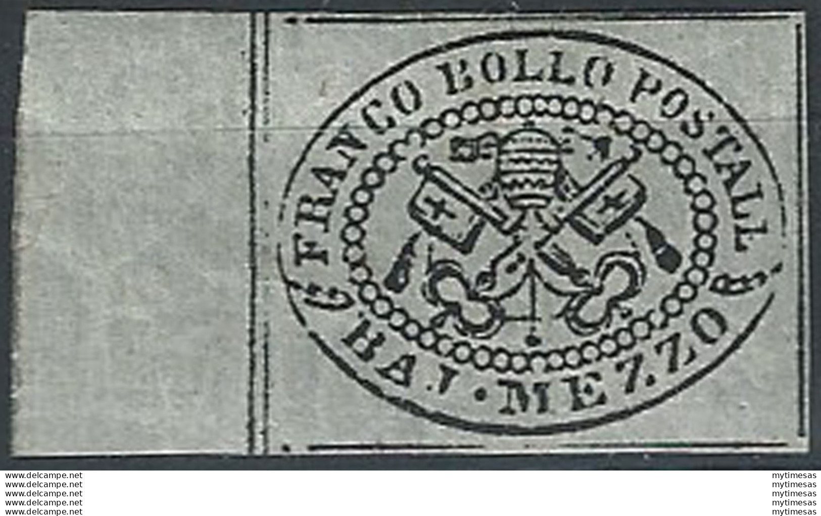 1852 Pontificio 1/2 Baj Grigio Azzurro Bf MNH Sassone N. 1a - Etats Pontificaux