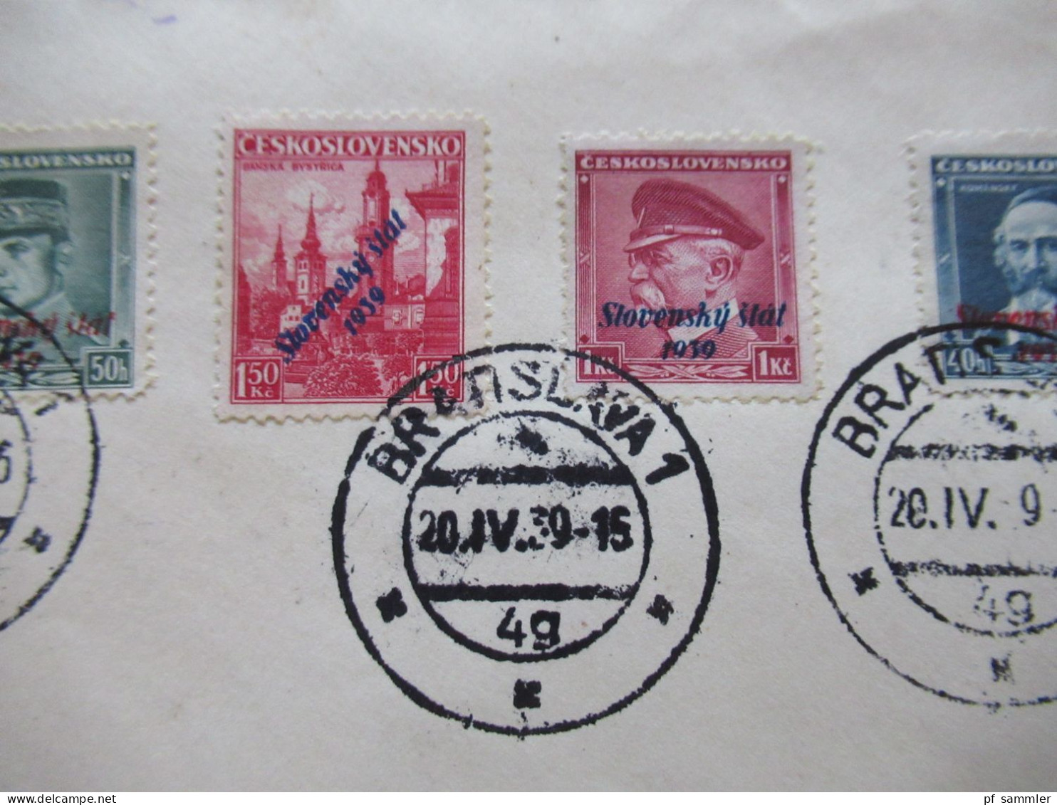 20.4.1939 Slowakei Slovensko MiF 6 Marken Mit Aufdruck Slovensky Stat Stempel Bratislava 4g Per Expres / Eilbrief - Covers & Documents