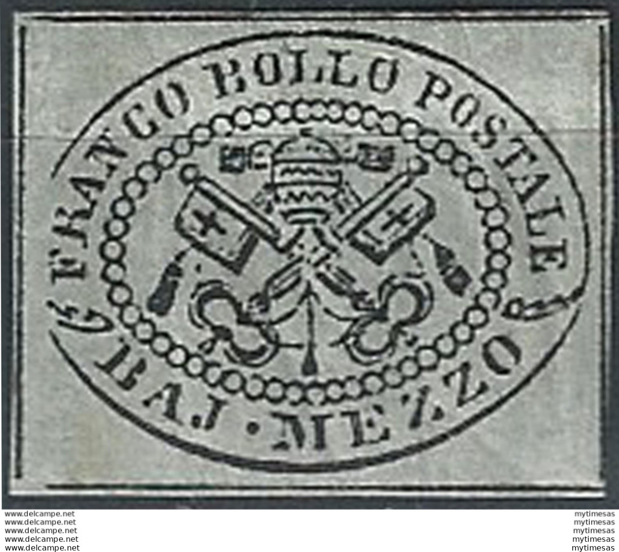 1852 Pontificio 1/2 Baj Grigio Azzurro MNH Sassone N. 1a - Etats Pontificaux