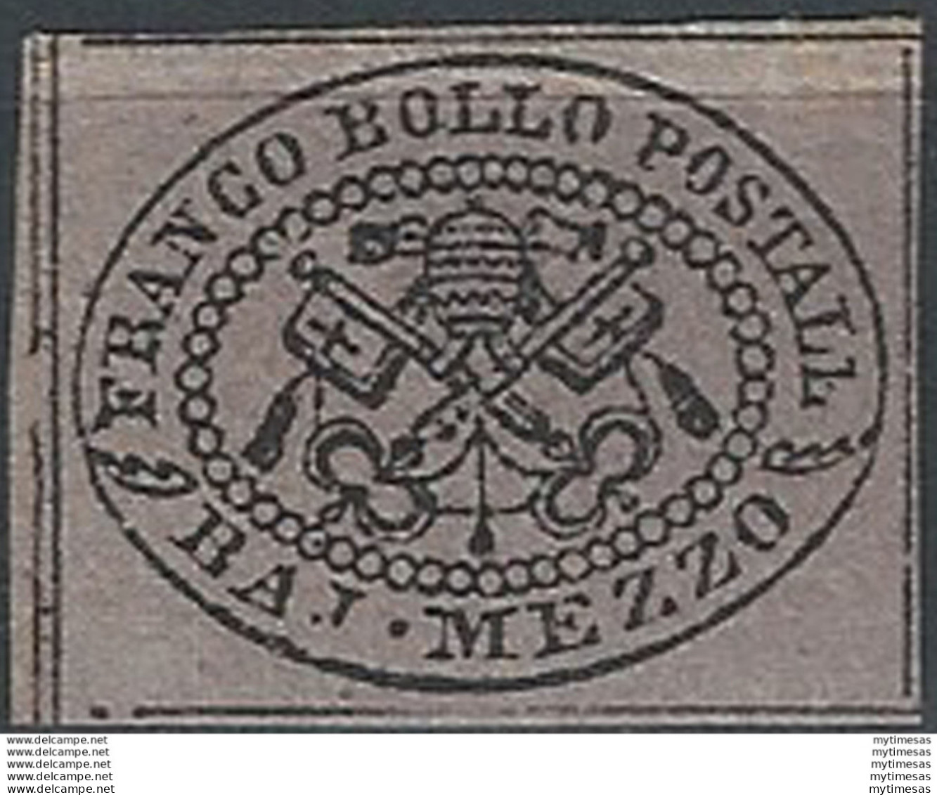 1852 Stato Pontificio 1/2 Baj Violetto Grigio MNH Sassone N. 1A - Kirchenstaaten