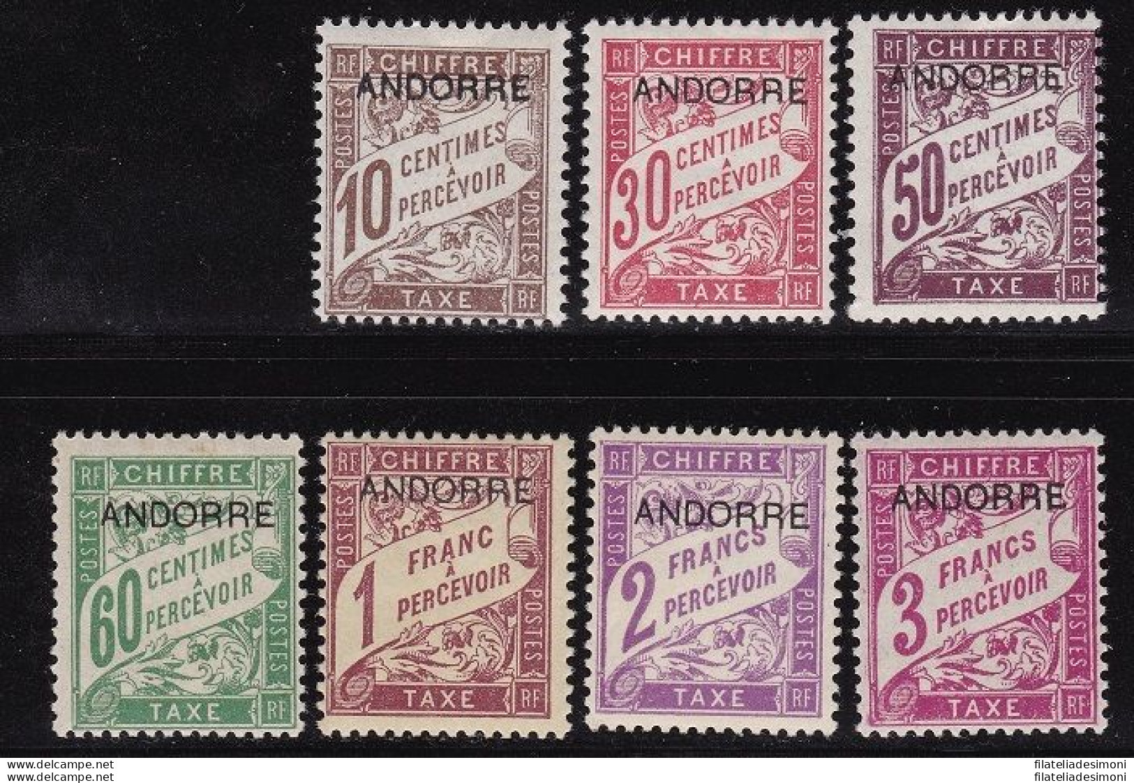 1931 ANDORRA FRANCESE,  Tasse N° 2/8  7 Valori  MNH/** - Autres & Non Classés