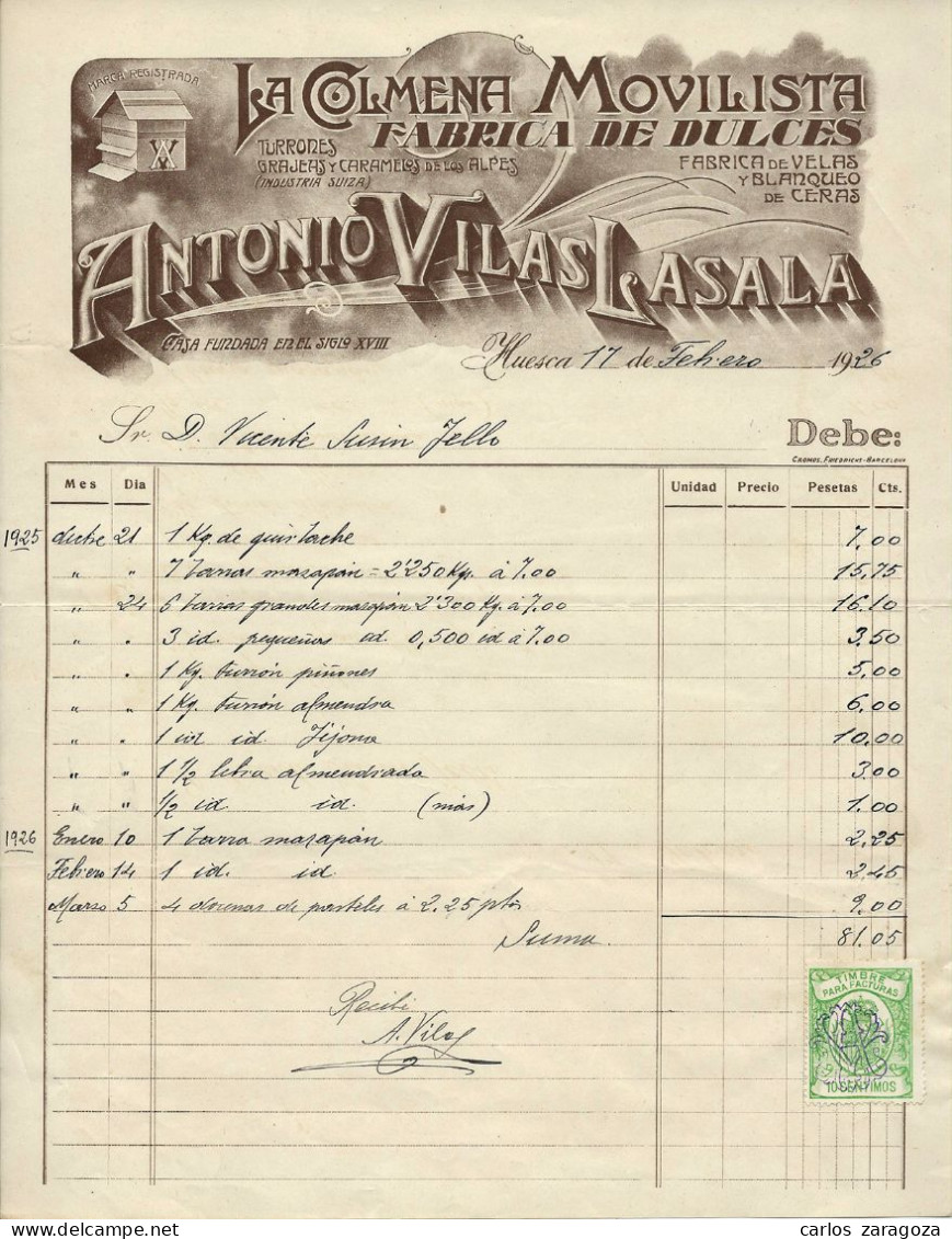 ESPAÑA 1926 — TIMBRE PARA FACTURAS DE 10 Cts En FACTURA ILUSTRADA — Sello Fiscal - Steuermarken