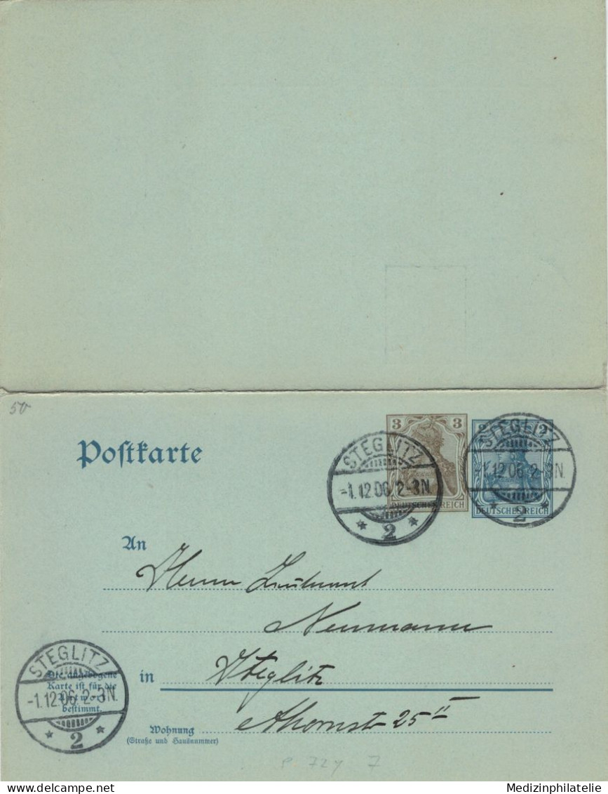 Ganzsache - Steglitz Ortskarte Mit Antwort > Neumann 1906 - Postcards