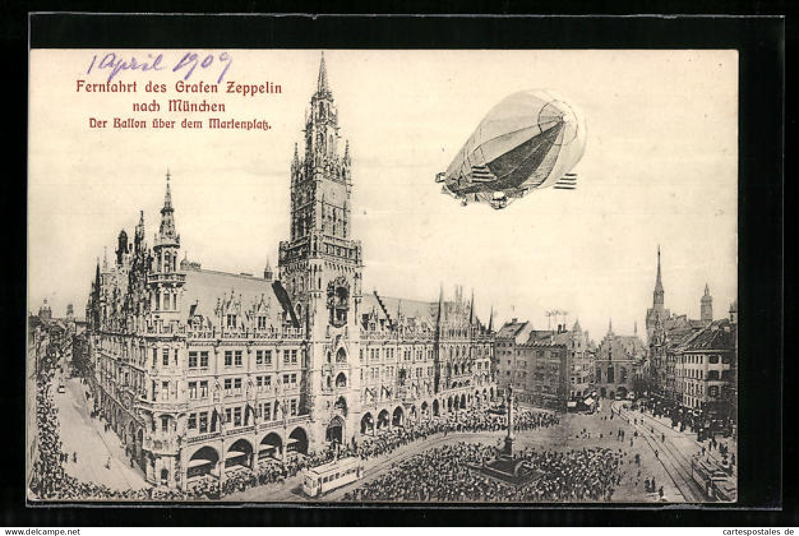 AK München, Zeppelins Fernfahrt Nach München, Ballon über Dem Marienplatz  - Airships