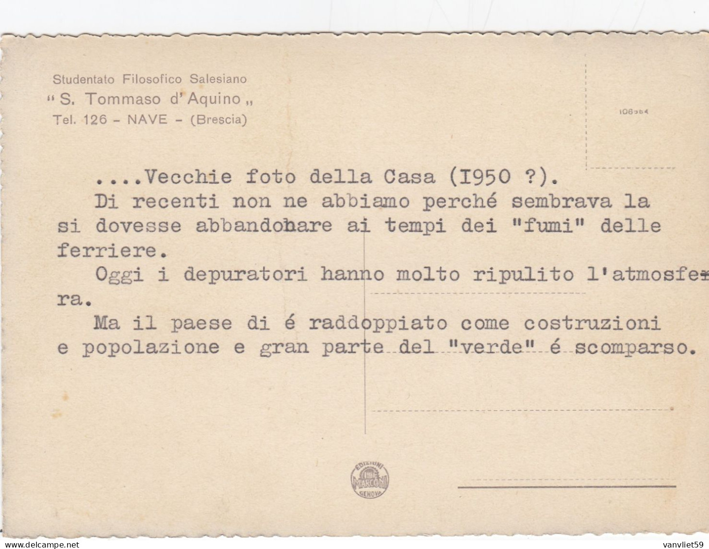 NAVE-BRESCIA-STUDENTATO FILOSOFICO SALESIANO-=S.TOMMASO D'AQUINO= CARTOLINA NON VIAGGIATA 1950?-VEDERE RETRO - Brescia