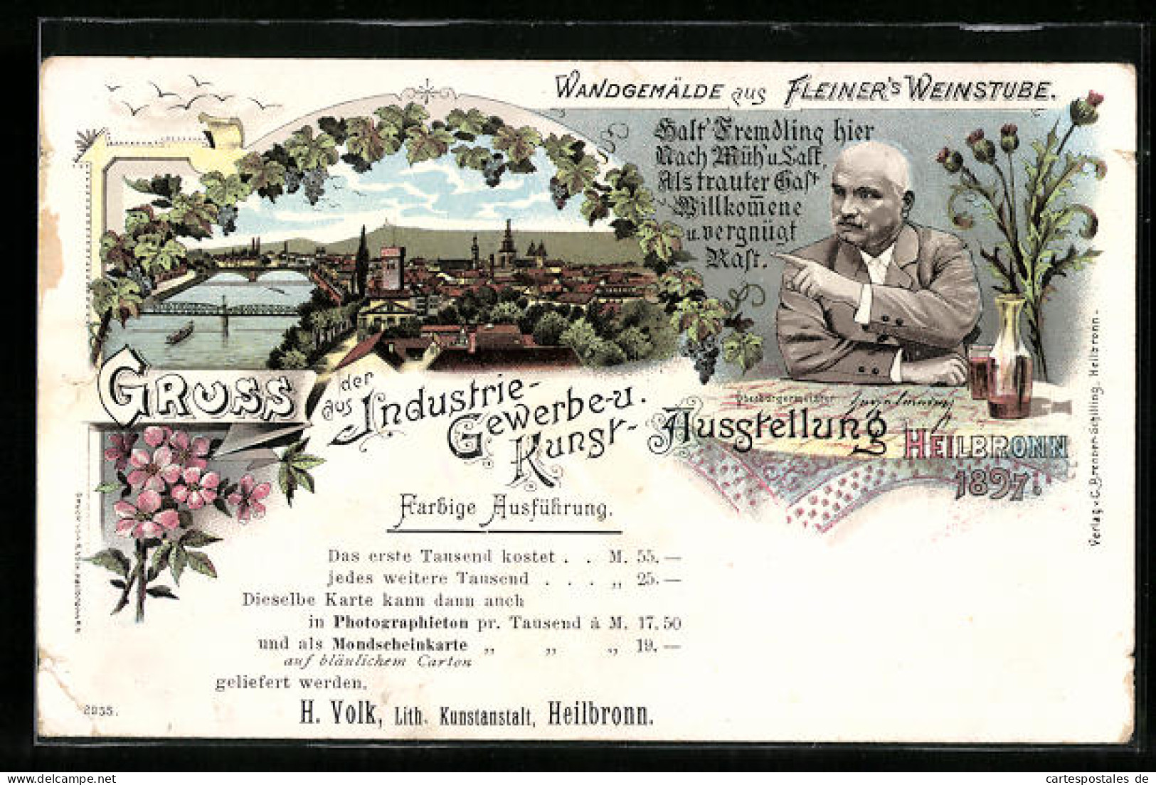 Lithographie Heilbronn, Teilansicht, Industrie- Gewerbe- Und Kunst-Ausstellung 1897  - Tentoonstellingen