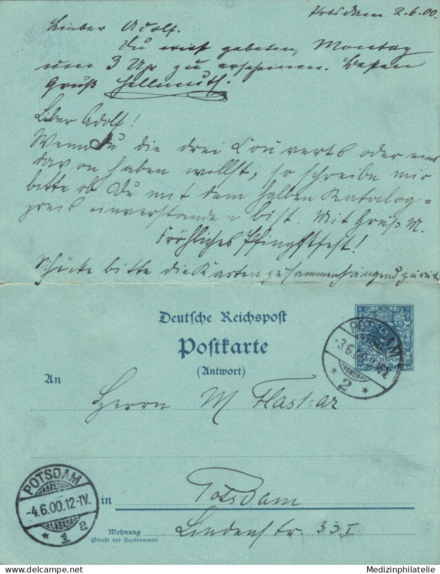 Ganzsache - Potsdam 1900 Ortskarte Mit Antwort - Briefkaarten