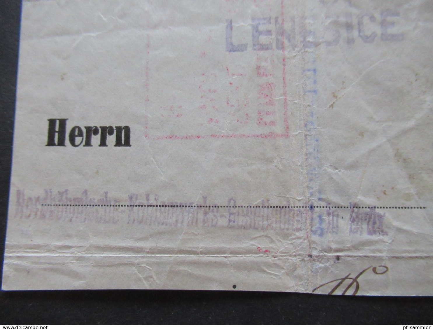 Österreich 1918 Nr.222 EF Auf Briefstück Violetter Stempel Lenesice / Frachtbrief ? Inhalt / Wirkliches Rohgewicht - Covers & Documents