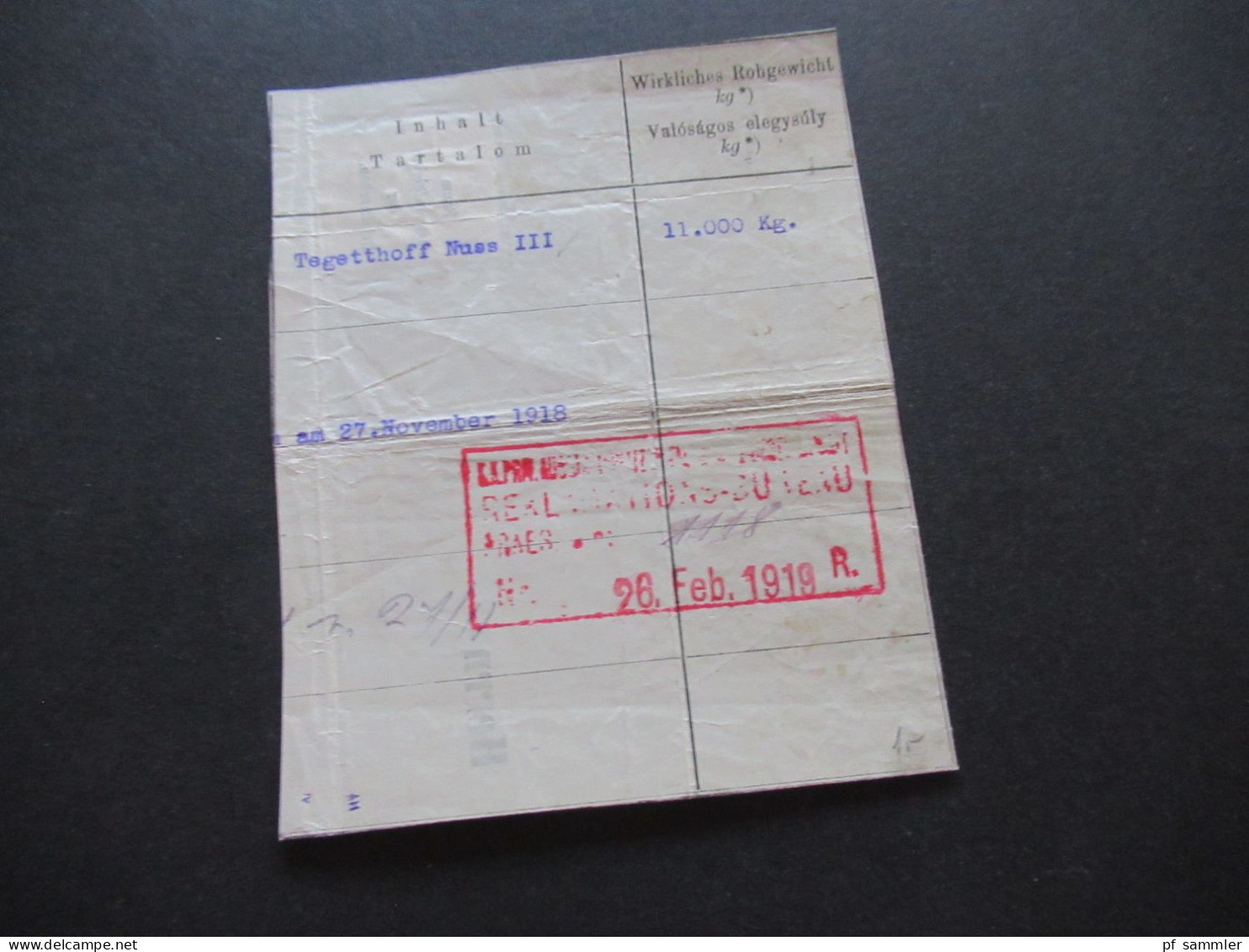 Österreich 1918 Nr.222 EF Auf Briefstück Violetter Stempel Lenesice / Frachtbrief ? Inhalt / Wirkliches Rohgewicht - Briefe U. Dokumente