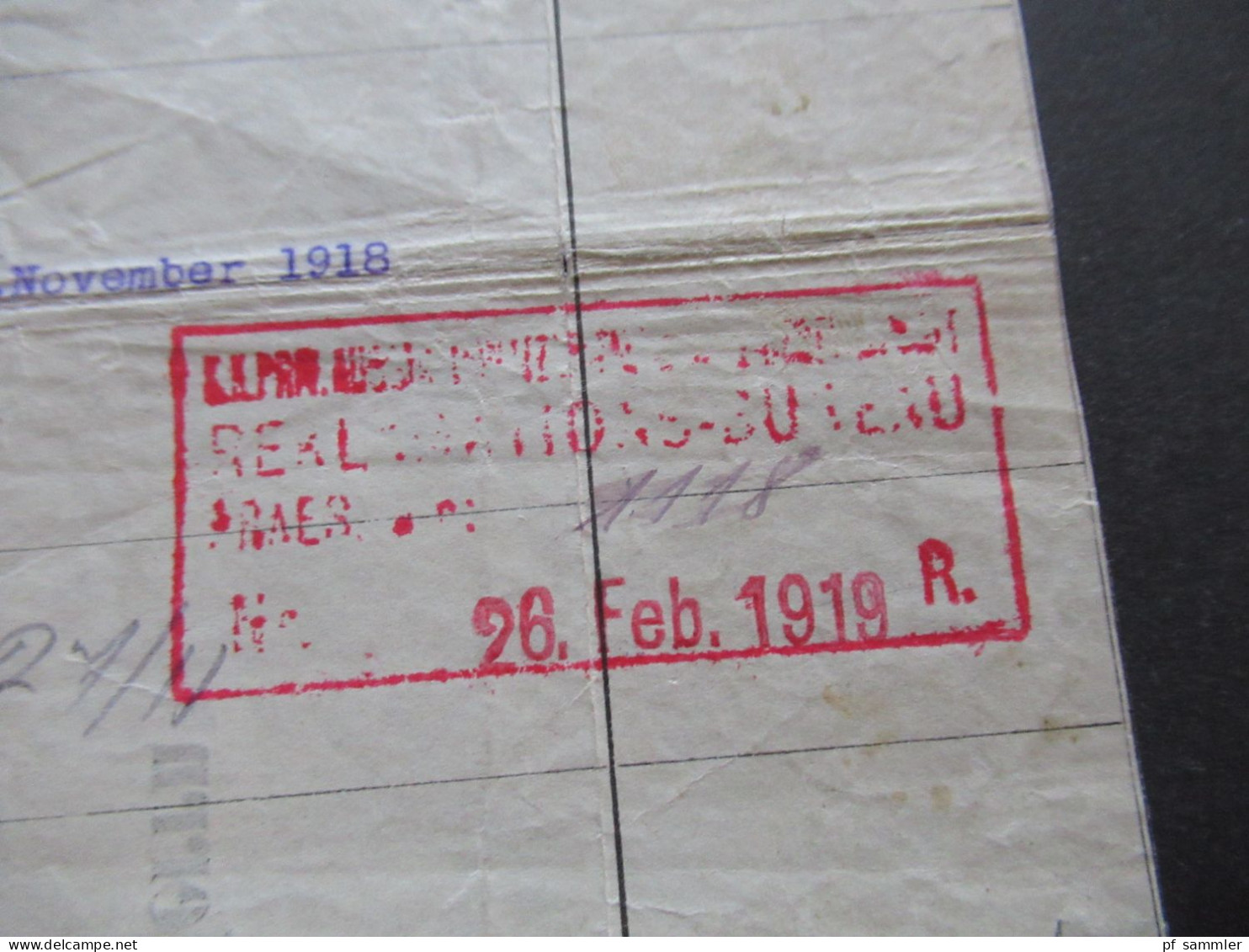 Österreich 1918 Nr.222 EF auf Briefstück violetter Stempel Lenesice / Frachtbrief ? Inhalt / Wirkliches Rohgewicht