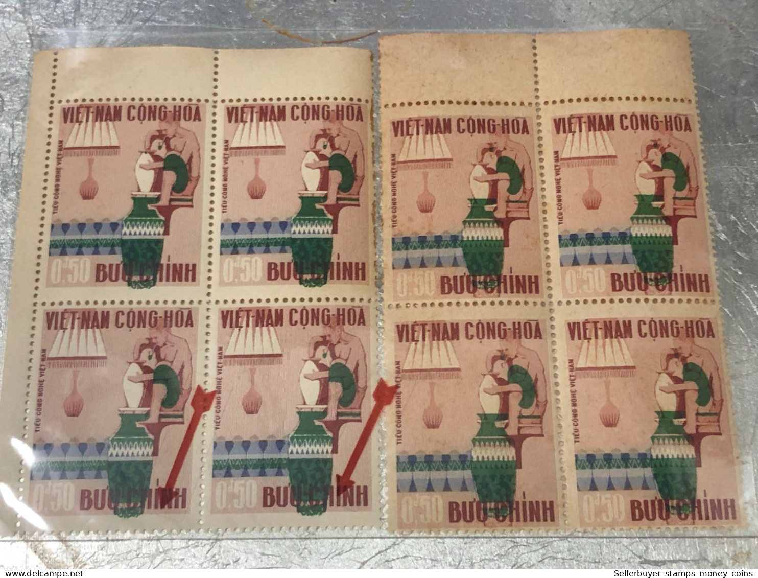 SOUTH VIETNAM Stamps(1967-ARTISANAT-3d00) PRINT ERROR(ASKEW)BLOCK 4-vyre Rare - Viêt-Nam