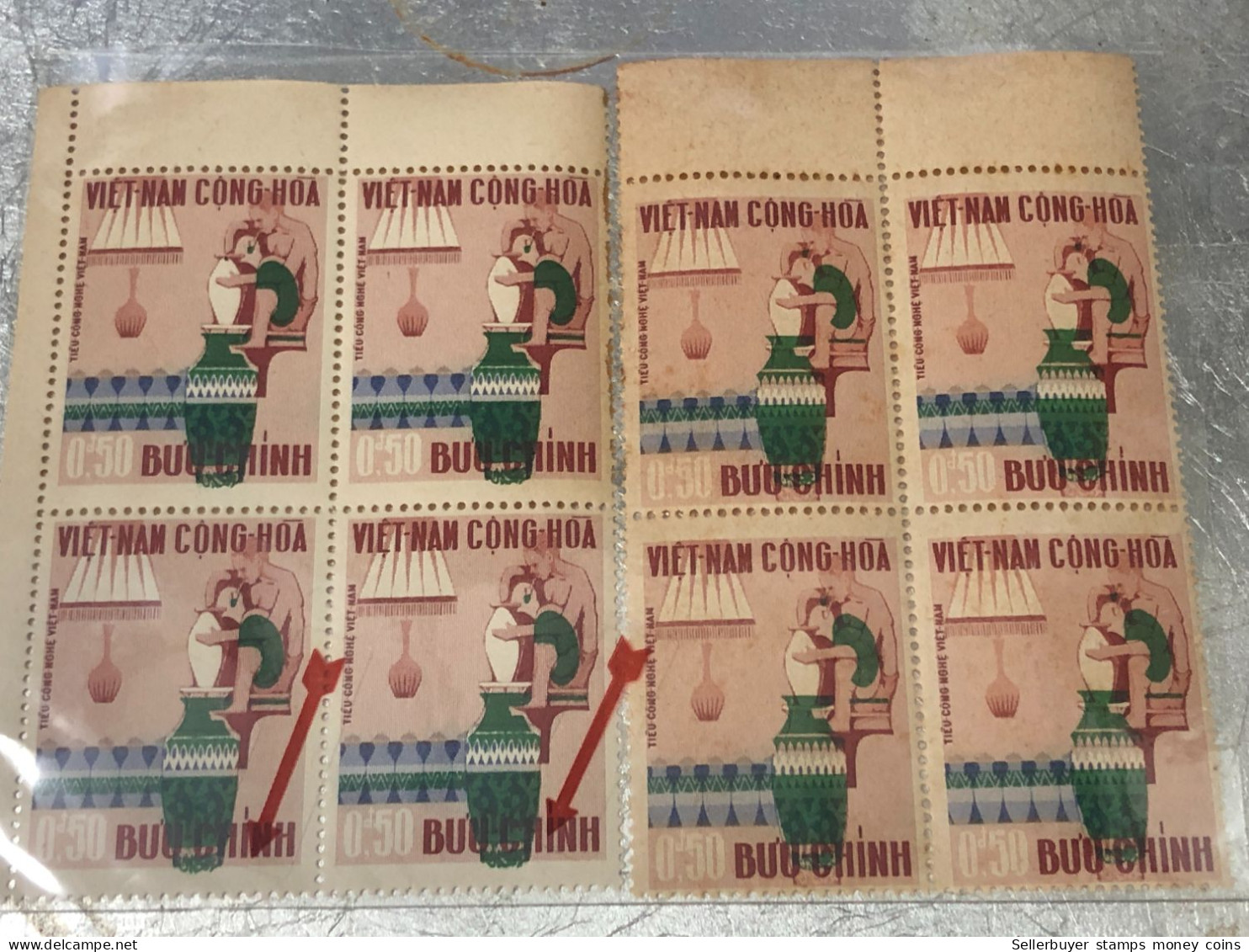 SOUTH VIETNAM Stamps(1967-ARTISANAT-3d00) PRINT ERROR(ASKEW)BLOCK 4-vyre Rare - Viêt-Nam