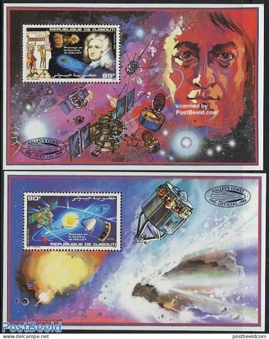 Djibouti 1986 Halleys Comet 2 S/s, Mint NH, Science - Transport - Astronomy - Space Exploration - Halley's Comet - Astrologia