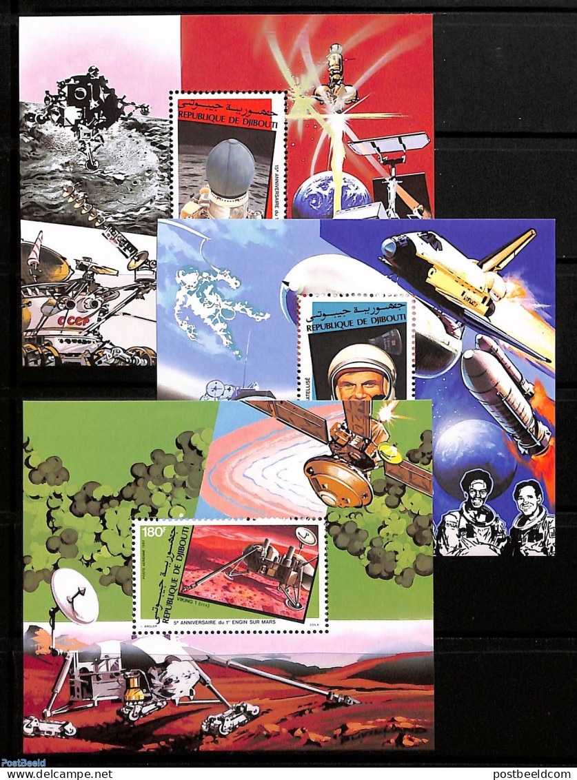 Djibouti 1982 Space 3 S/s, Mint NH, Transport - Space Exploration - Djibouti (1977-...)